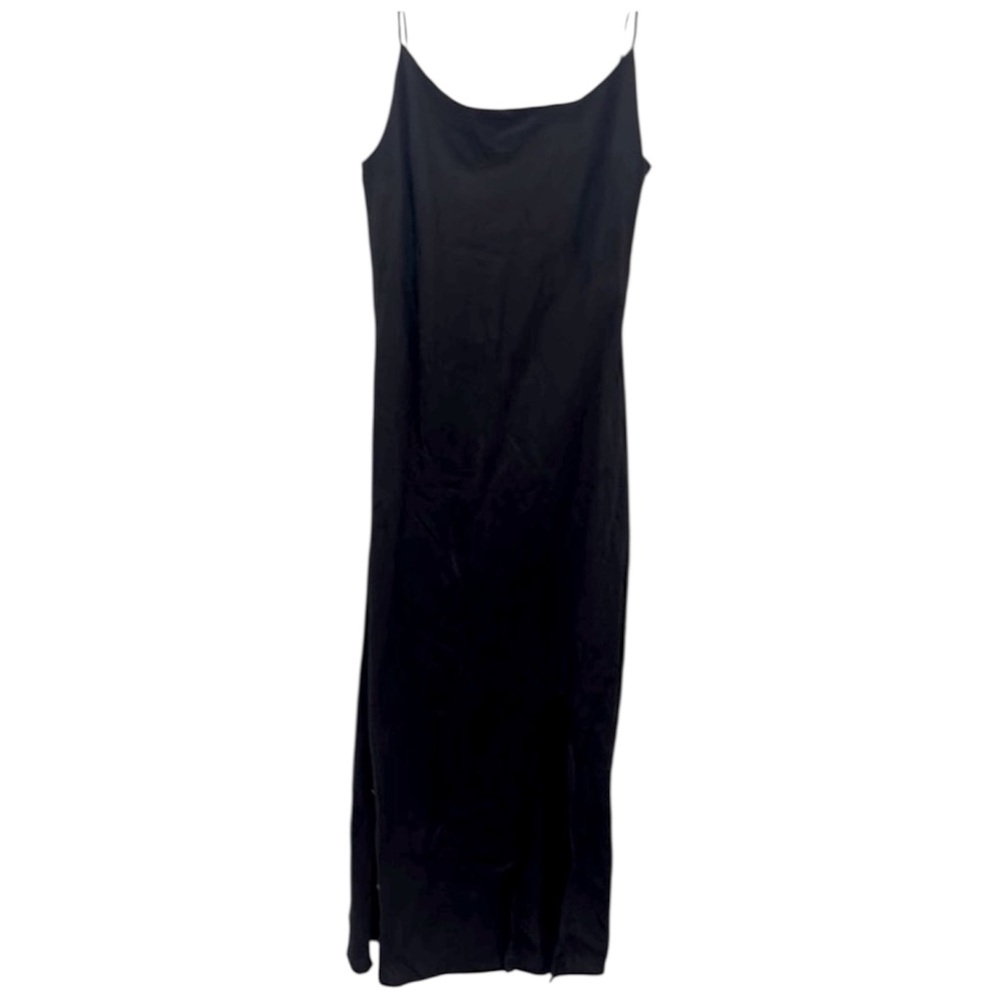 ASOS Black Maxi Slip Dress Spaghetti Strap Slit Size 10